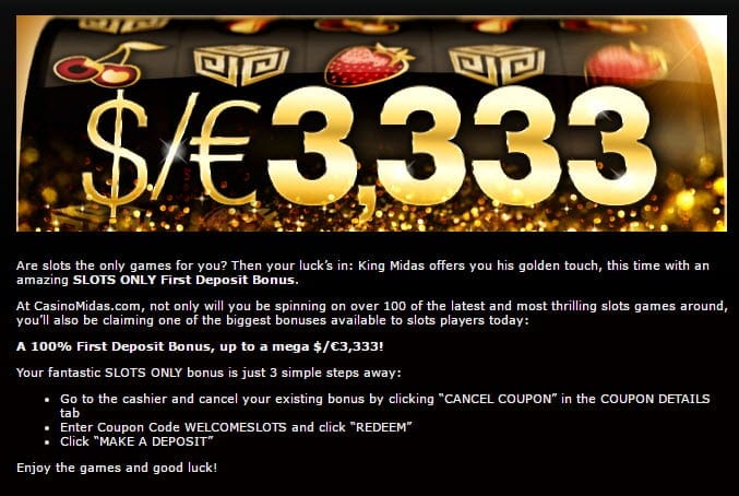 casino midas bonus slots only