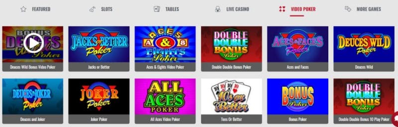 Platinum Play Casino video poker